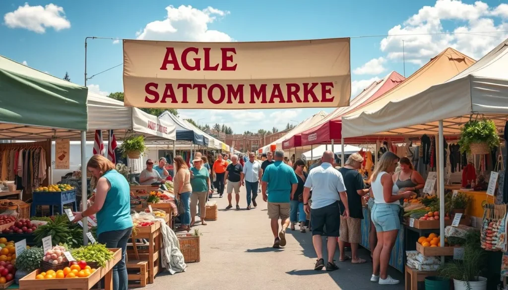 Eagle Saturday Market with local vendors and visitors browsing stalls