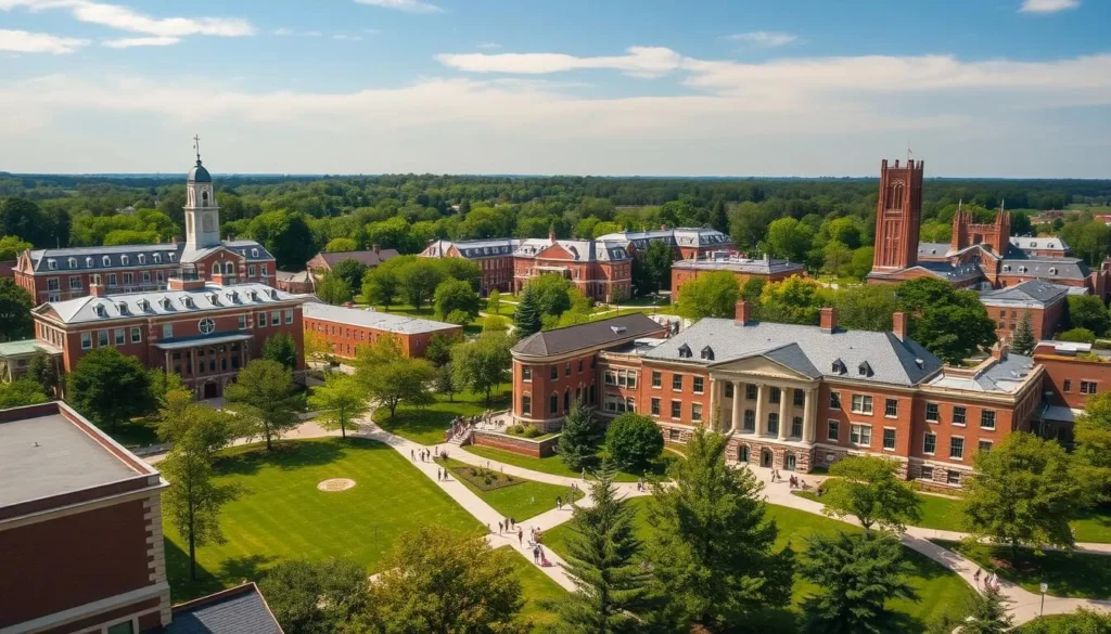 Eastern Michigan University campus with historic buildings and modern architecture