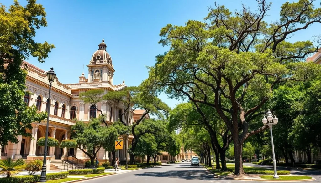 El Prado neighborhood in Barranquilla showing beautiful colonial architecture and tree-lined streets El Prado neighborhood in Barranquilla showing beautiful colonial architecture and tree-lined streets