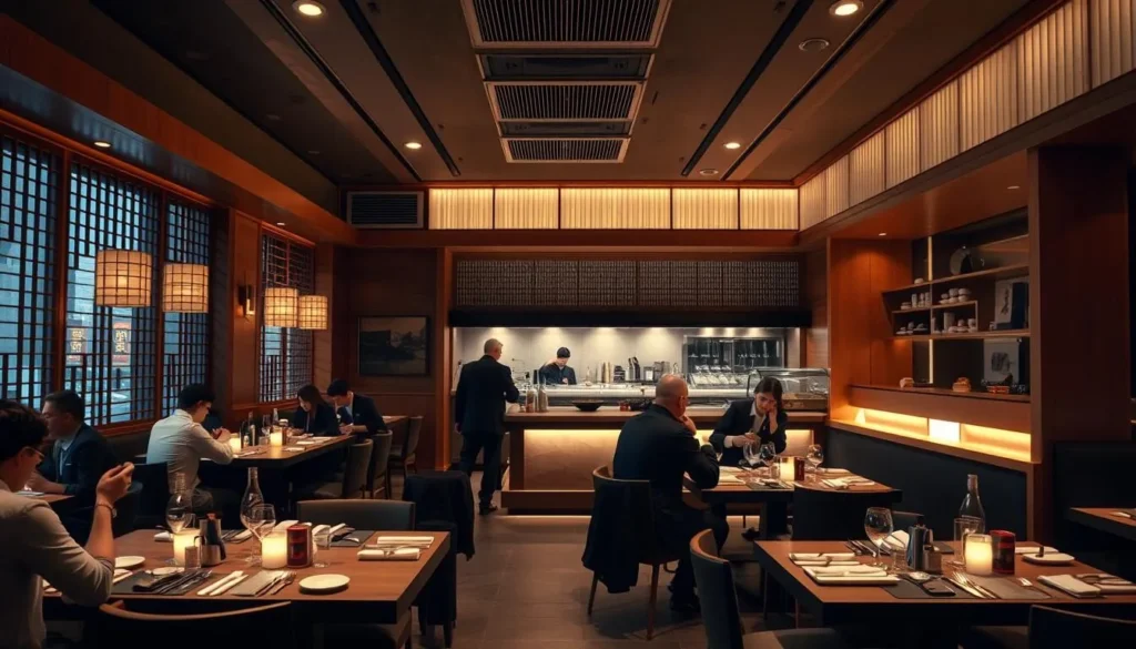 Elegant interior of Sushi Taro with traditional Japanese design elements, a top Washington DC Japanese restaurant