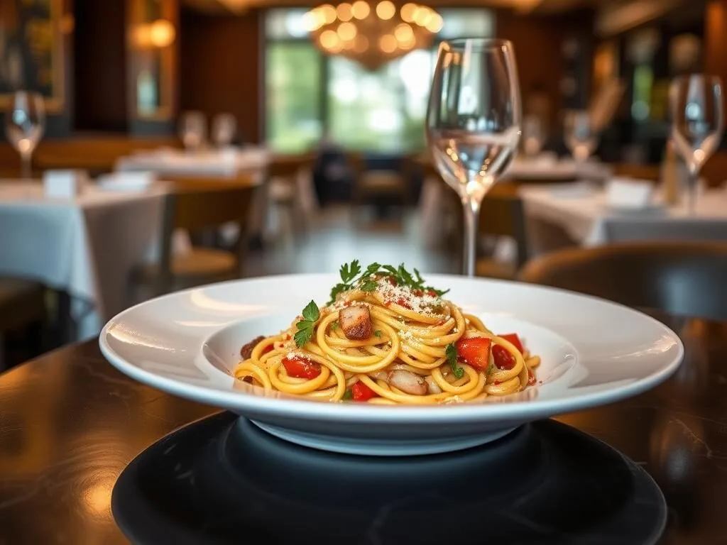 Elegant plating of pasta dish at Fiola, a Michelin-starred Washington DC Italian restaurant