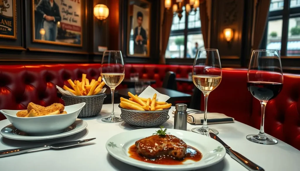 Elegant table setting at Le Diplomate with French bistro dishes Elegant table setting at Le Diplomate with French bistro dishes