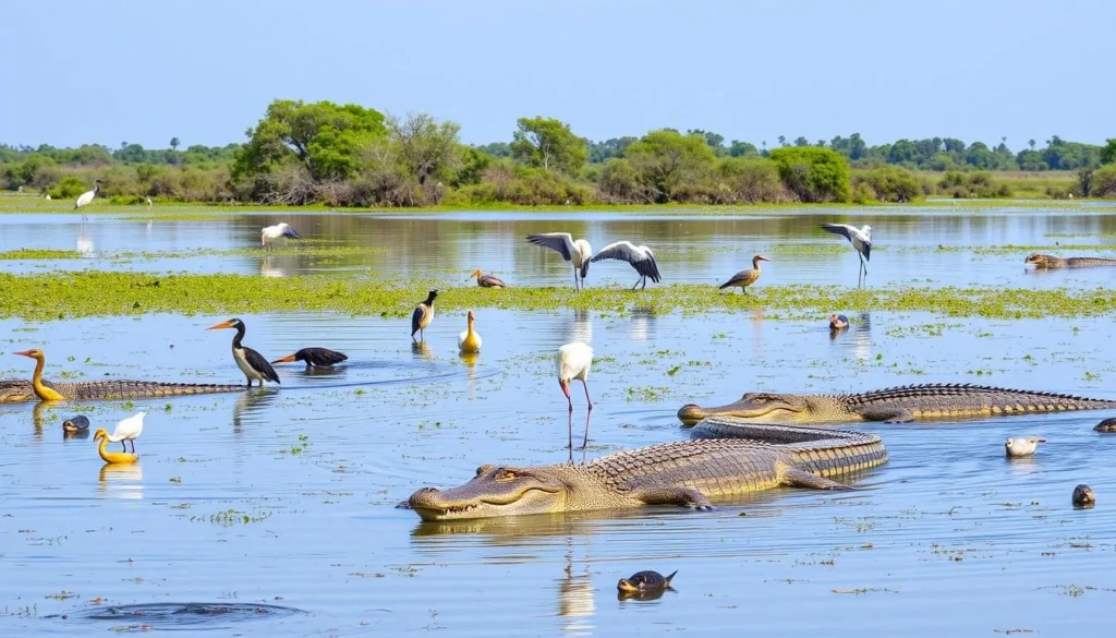 Experience the magic of Yellow Water Billabong, where the tranquil waters are home to a vast array of wildlife, including crocodiles, birds, and fish.