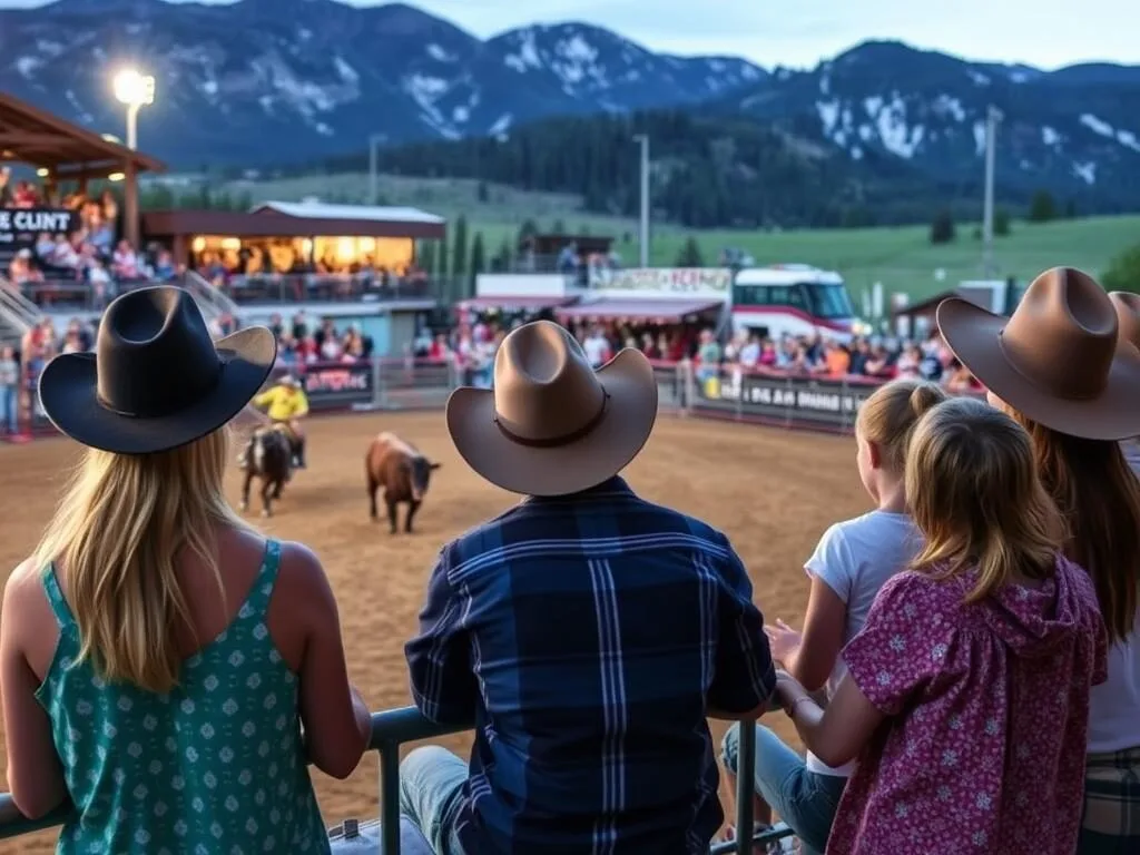 Families enjoying the Snowmass Rodeo with bull riding and western activities