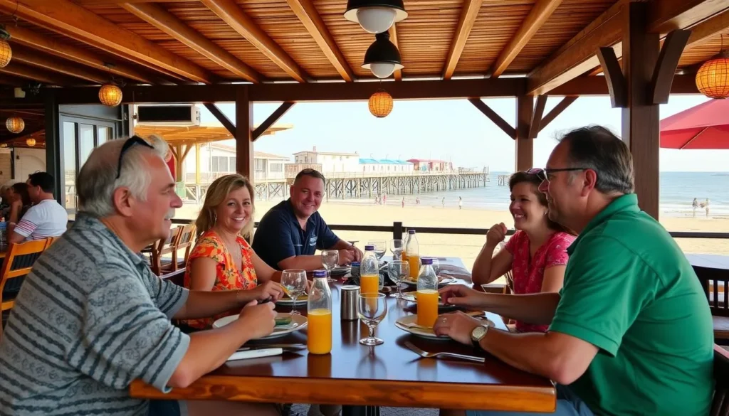 Family dining at a beachfront restaurant near Pier60