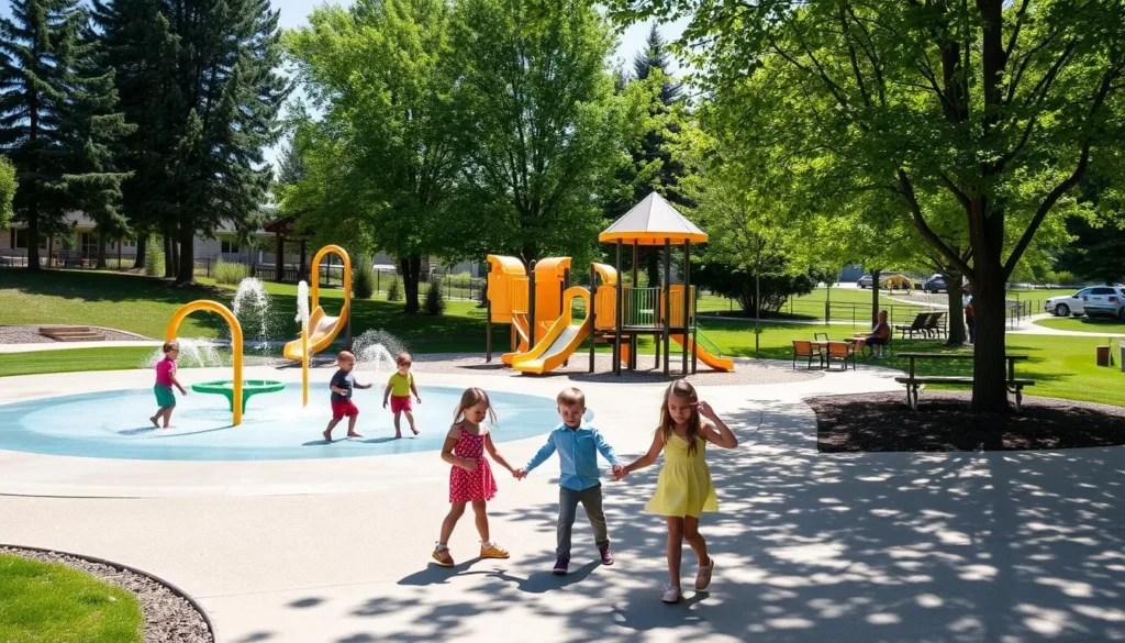 Family enjoying Guerber Park in Eagle Idaho with playground and splash pad