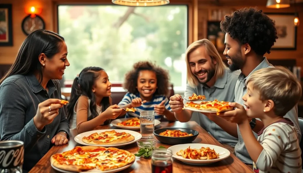 Family enjoying a meal at an Italian restaurant in Washington DC