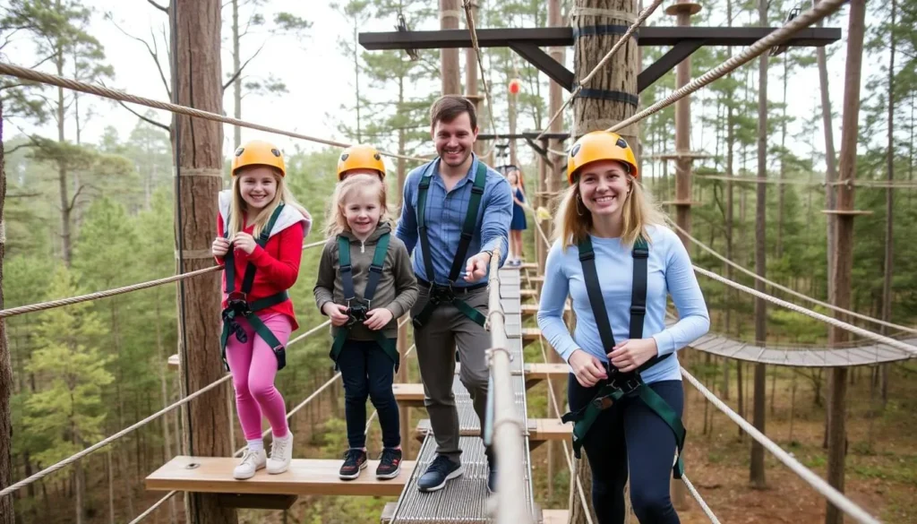 Family enjoying the high ropes course at TreeTops Adventure Park