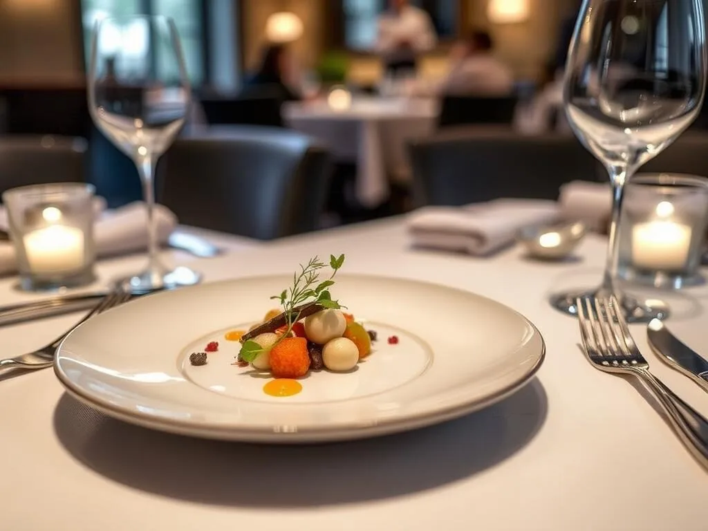 Fine dining presentation at L'Enclume restaurant in Cartmel, Lake District Fine dining presentation at L'Enclume restaurant in Cartmel, Lake District