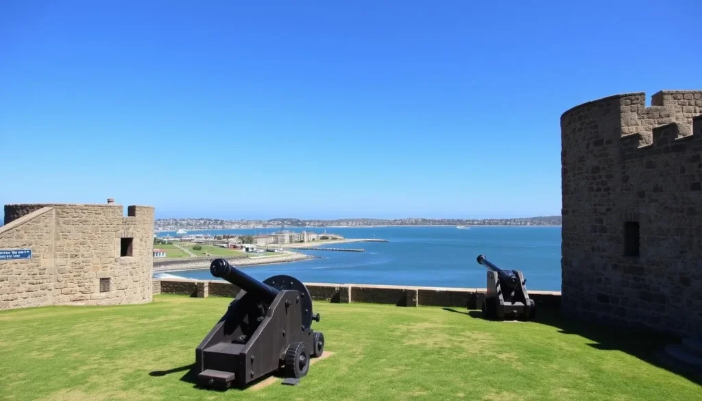 Fort Scratchley historic site with cannons overlooking Newcastle Harbor