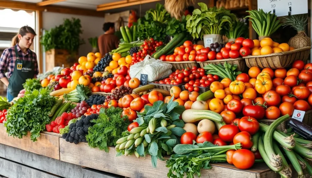 Fresh produce at Yarra Valley Farmers Market with colorful fruits and vegetables