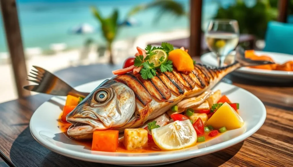 Fresh seafood dish served at a beachfront restaurant in Little Cayman