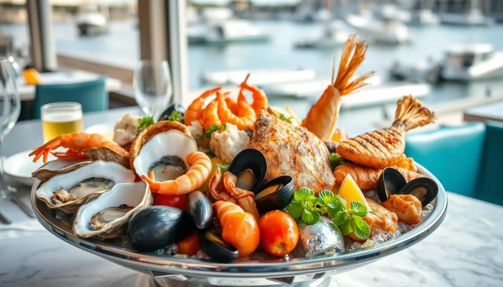 Fresh seafood platter at a waterfront restaurant on Central Coast NSW