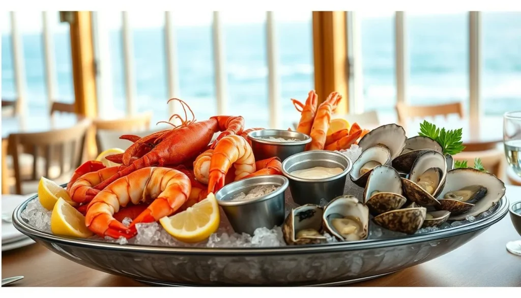 Fresh seafood platter at a waterfront restaurant on Fire Island Fresh seafood platter at a waterfront restaurant on Fire Island