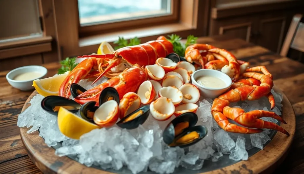 Fresh seafood platter with Hebridean lobster, scallops, and langoustines