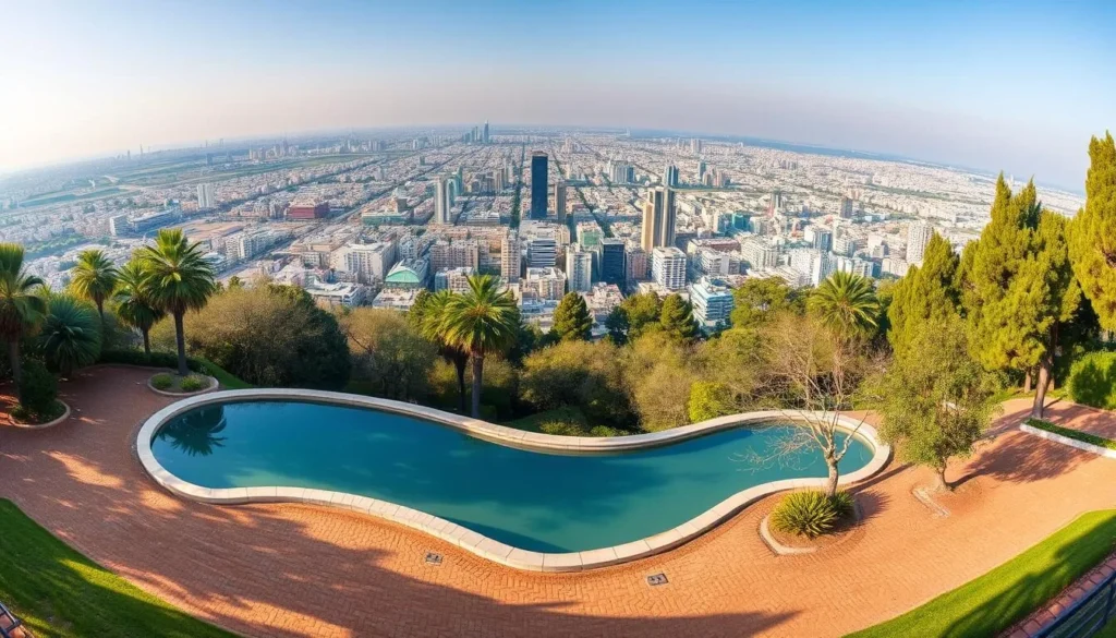 Generate an image of Abrasha Park with a panoramic view of Tel Aviv