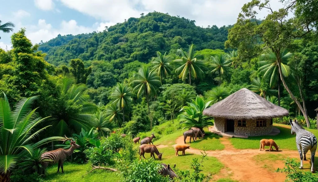 Generate an image of Adventure Park Papua New Guinea showcasing its diverse wildlife.