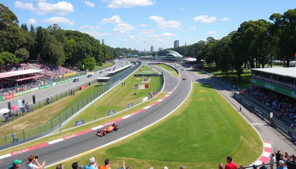 Generate an image of Albert Park Lake during the Formula1 Australian Grand Prix.