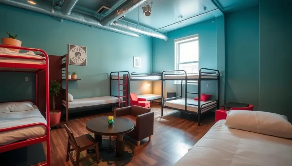 Generate an image of Apple Hostels of Philadelphia's common area or a dormitory room.