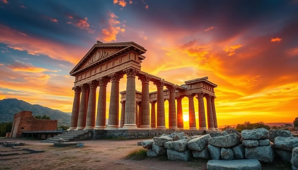 Generate an image of Avdat National Park's ancient ruins at sunset
