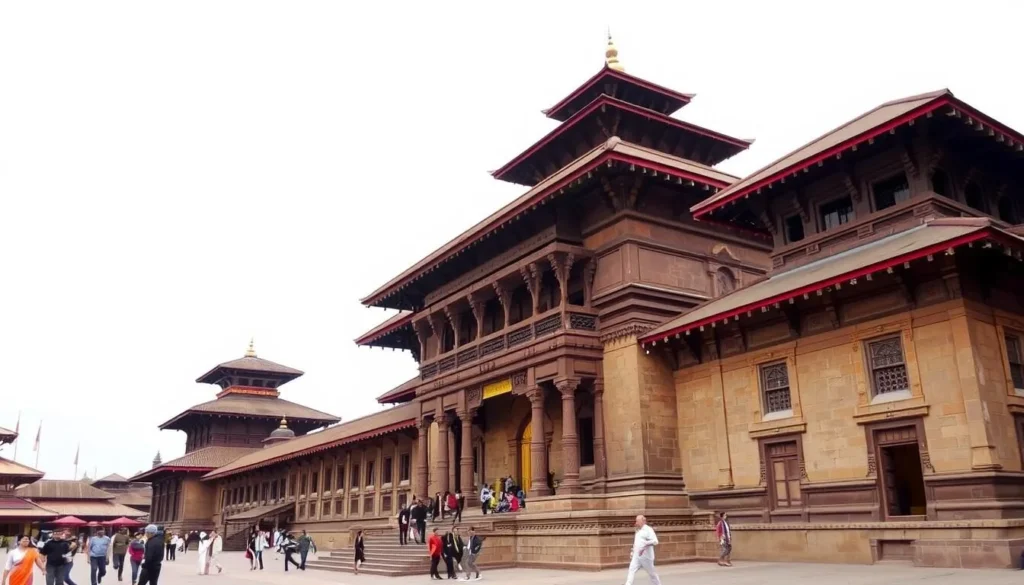 Generate an image of Bhaktapur Durbar Square featuring the 55-Window Palace and Golden Gate.