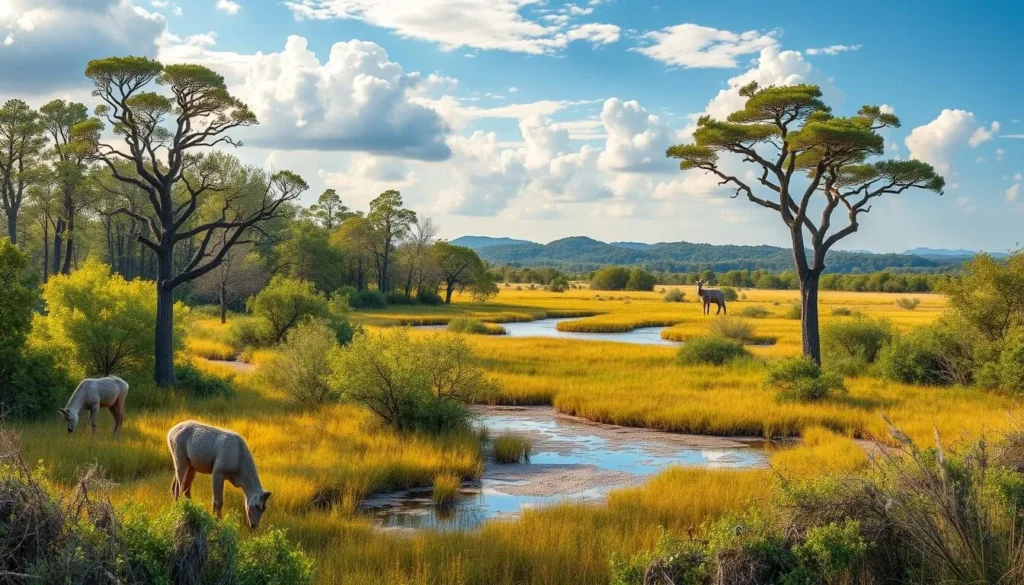 Generate an image of Big Oaks National Wildlife Refuge, showcasing its diverse wildlife and natural habitats.