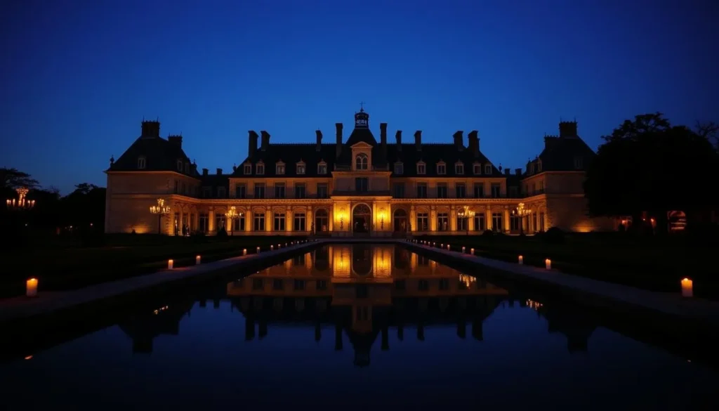 Generate an image of Château de Vaux-le-Vicomte's candlelit evening visit