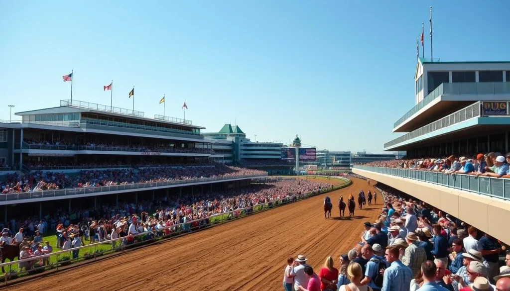Generate an image of Churchill Downs during the Kentucky Derby