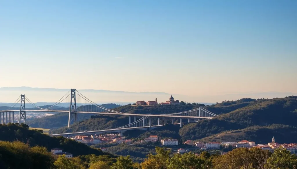 Generate an image of Constantine's breathtaking skyline with its seven suspension bridges.
