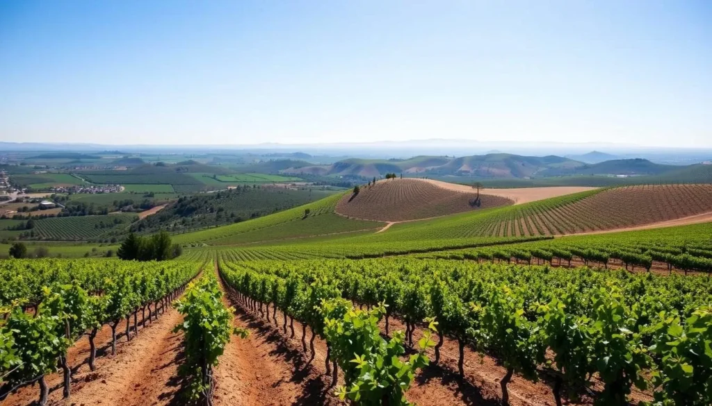Generate an image of DAOU Vineyards and Winery's hilltop vineyard with a stunning view.