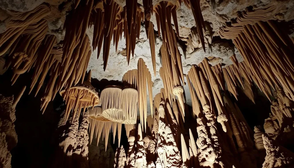 Generate an image of Dajiuyan Cave's stunning stalactites and stalagmites