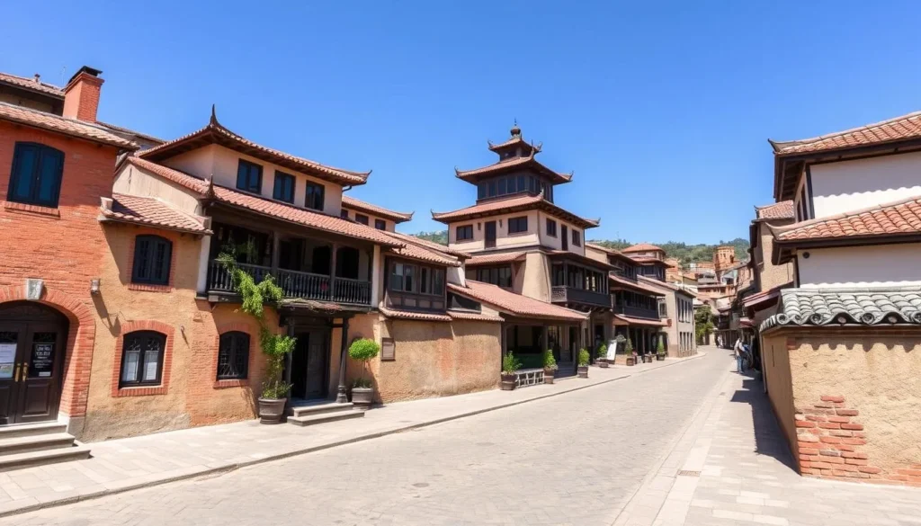 Generate an image of Dali's ancient town with its traditional Bai architecture and cobblestone streets.