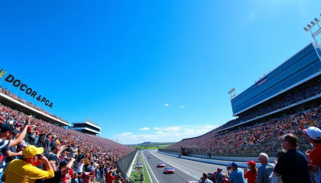 Generate an image of Dover International Speedway during a NASCAR event