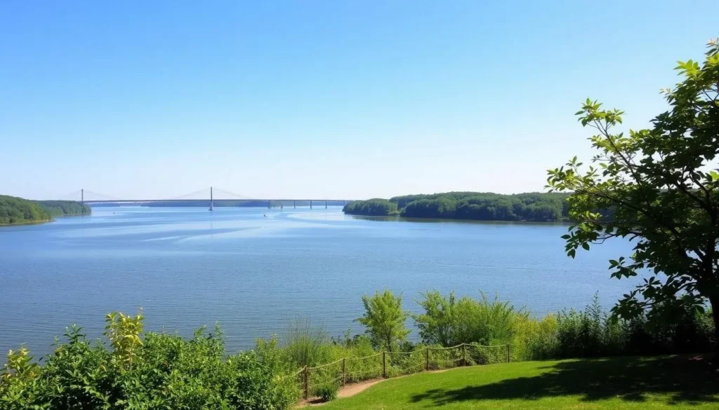 Generate an image of Eagle Point Park with the Mississippi River in the background.