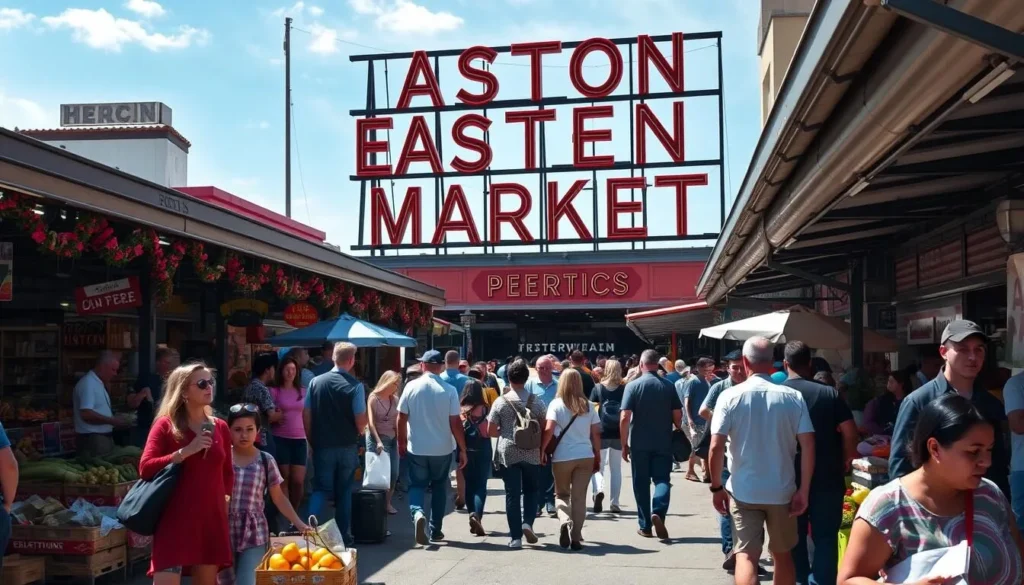 Generate an image of Eastern Market on a Saturday morning.