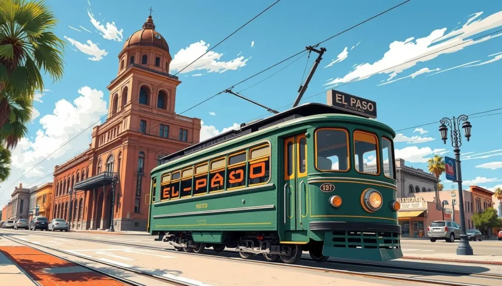 Generate an image of El Paso's vintage streetcar in action.