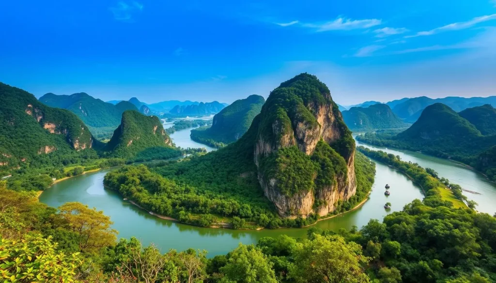 Generate an image of Elephant Trunk Hill with the Li River in the background