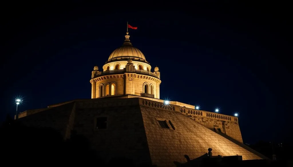 Generate an image of Fisherman's Bastion at night.