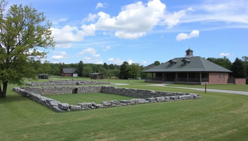 Generate an image of Fort Defiance Civil War Park and Interpretive Center in Clarksville, TN, showcasing its historical earthworks and interpretive center building.