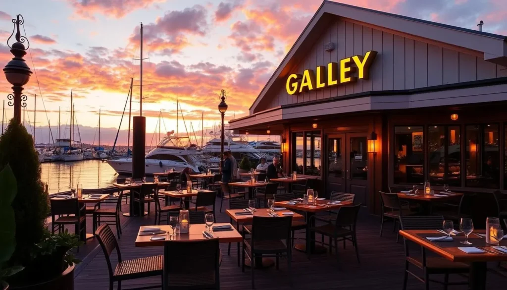 Generate an image of Galley at the Marina's waterfront dining area