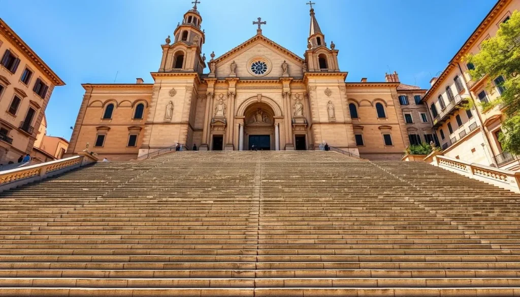 Generate an image of Girona Cathedral with its 90 steps.