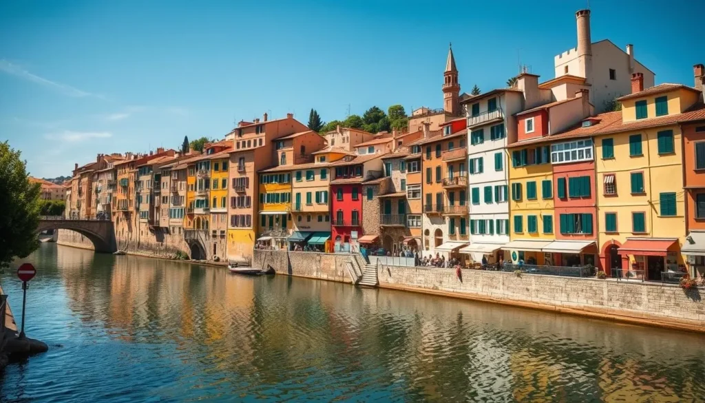 Generate an image of Girona's colorful houses along the River Onyar.