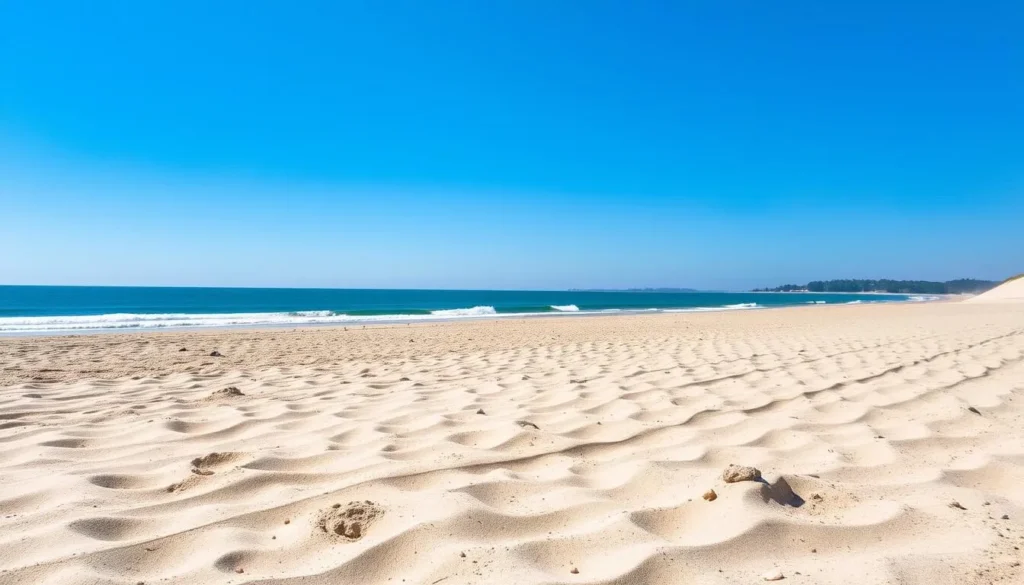 Generate an image of Hammonasset Beach State Park's sandy beach, with the Long Island Sound in the background.