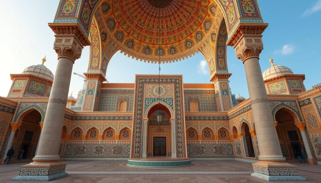 Generate an image of Hisham's Palace, showcasing its intricate mosaics and architectural details.
