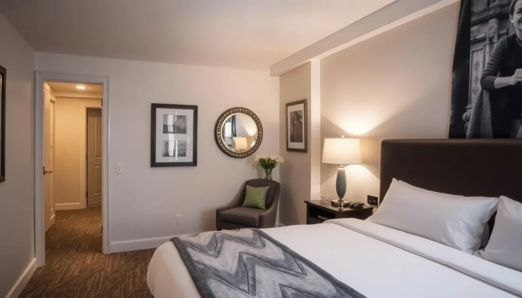 Generate an image of Hotel Joplin's stylish room with local design elements and a comfortable bed.