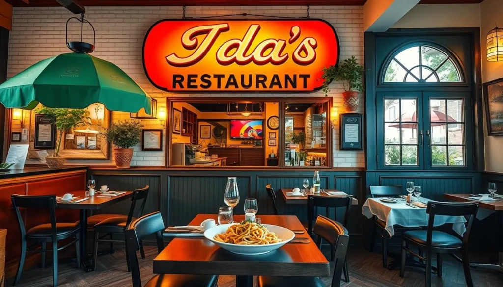 Generate an image of Ida's Restaurant, showcasing its fresh pasta and cozy atmosphere.