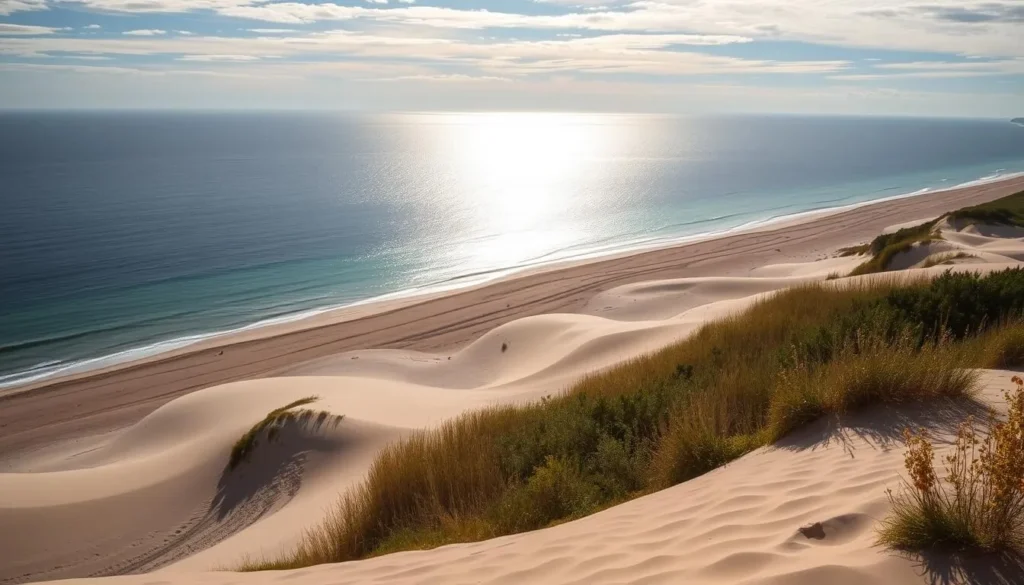 Generate an image of Indiana Dunes National Park with a scenic view of Lake Michigan.