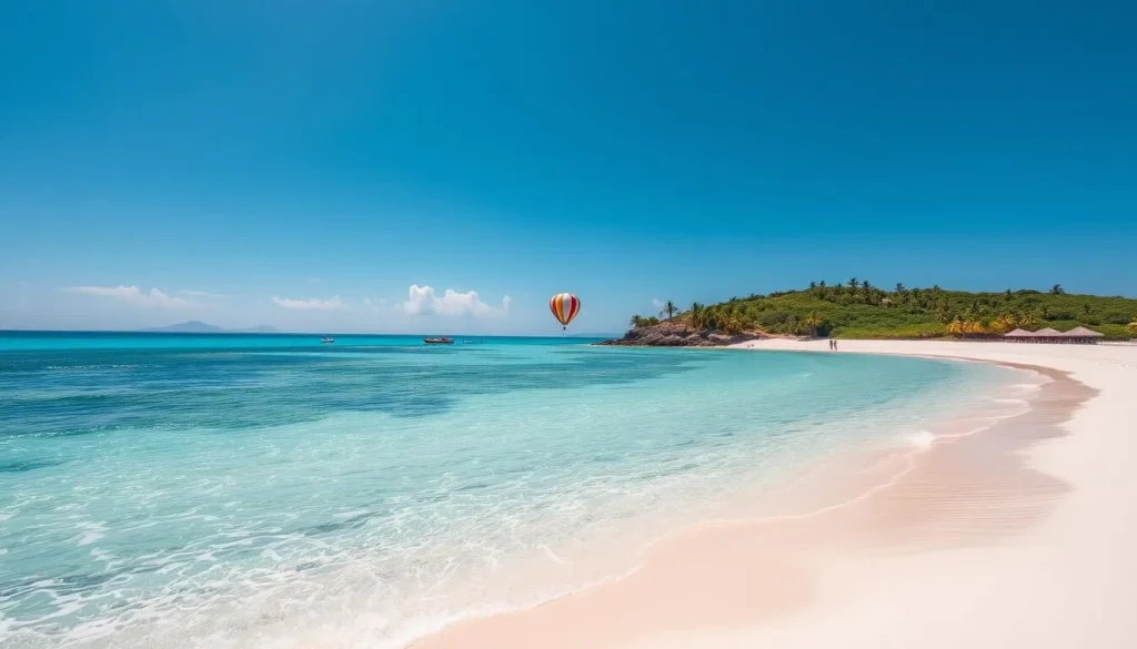 Generate an image of Isla Palomino's serene beaches and crystal-clear waters.