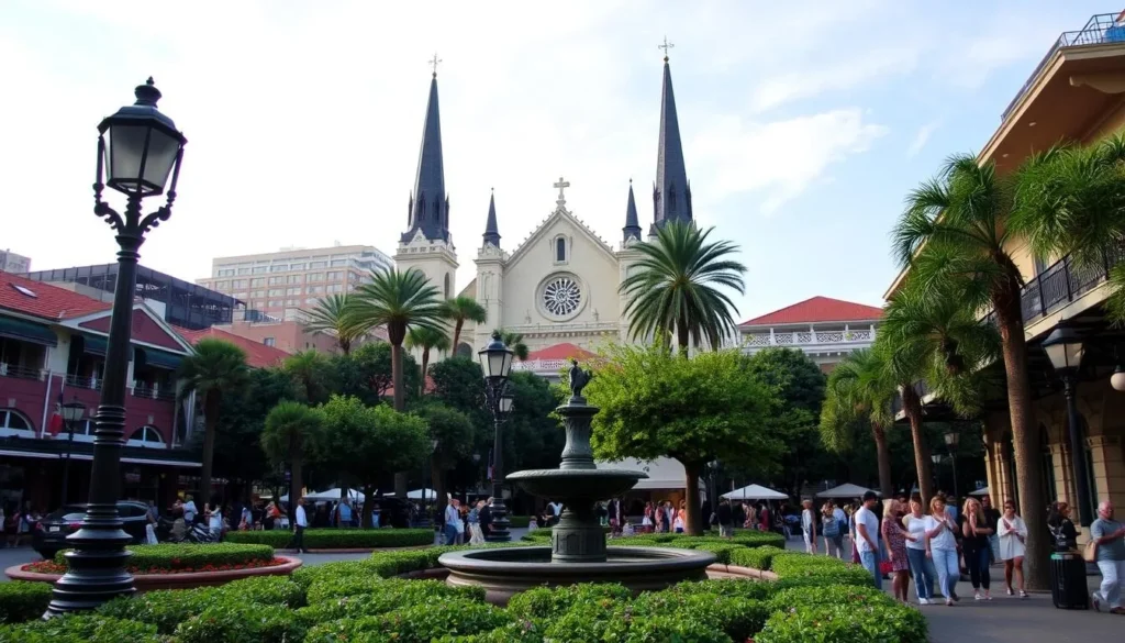 Generate an image of Jackson Square in New Orleans with St. Louis Cathedral in the background. Generate an image of Jackson Square in New Orleans with St. Louis Cathedral in the background.