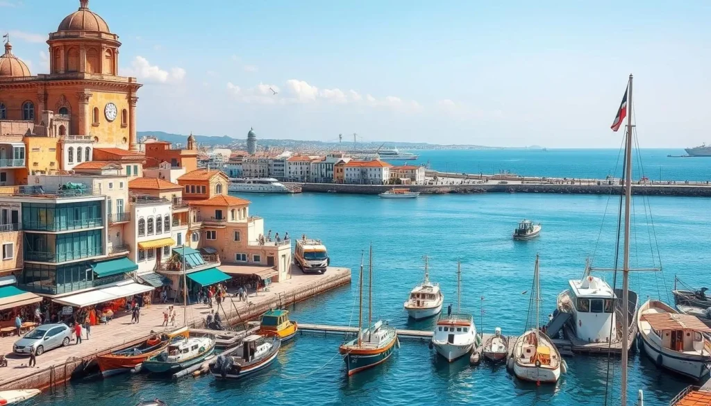 Generate an image of Jaffa Port with its historic harbor and modern attractions.